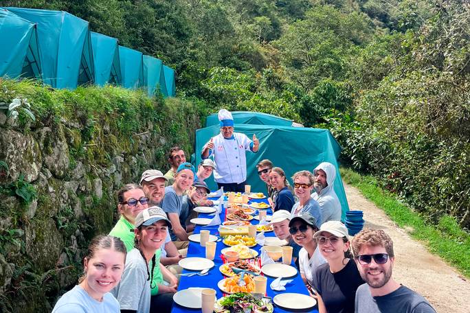 This Campsite is nestled near impressive Inca ruins surrounded by lush greenery.