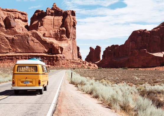 motorhome/van on a road trip in the USA