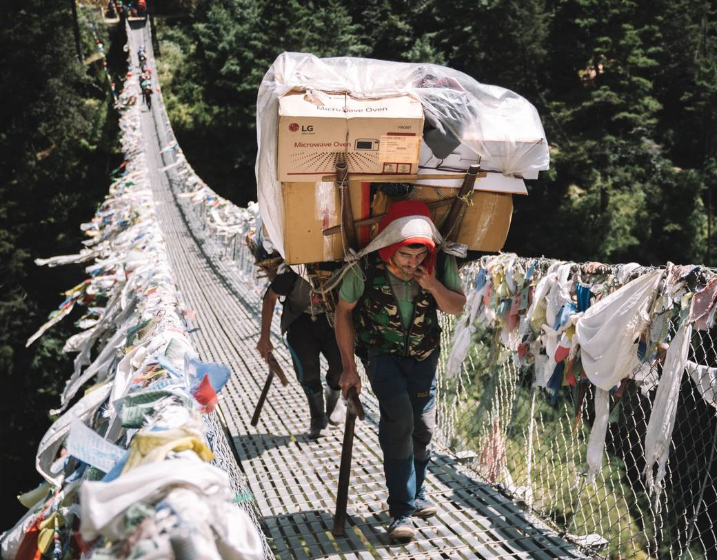 Sherpa carrying equipment on the Mount Everest trek