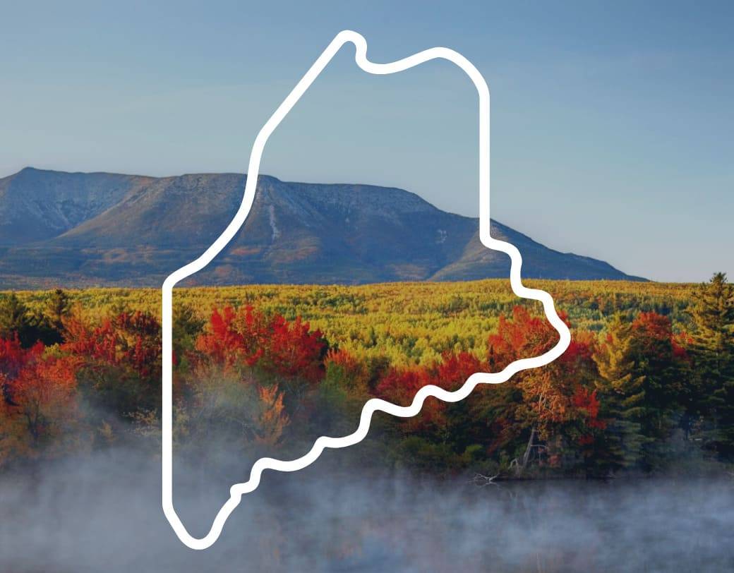 View of Mount Katahdin in the fall with burnt orange foliage