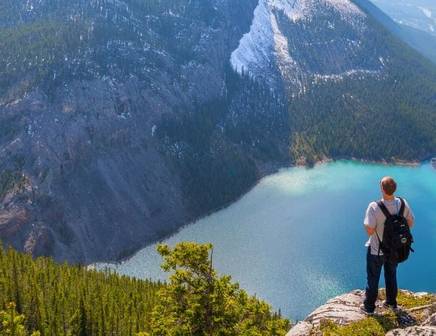 Amazing blue view from a mountain top in Banff National Park