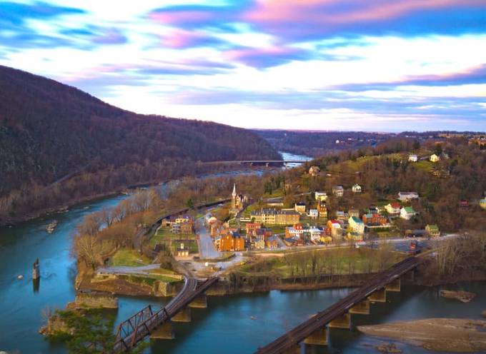 Panoramic view of the popular hiking town of Harpers Ferry