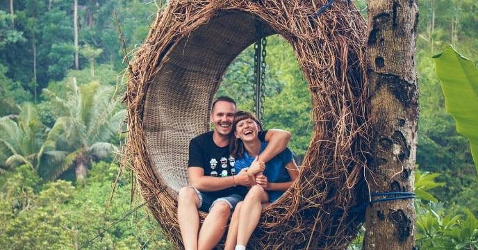 A couple exploring the wonders of South East Asia, including this unique nest in Bali