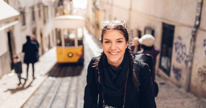 A student exploring the sandy-coloured streets of Portugal