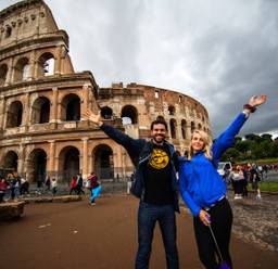 jess and joan, tour the world winners, posing in rome