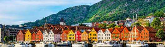 Quaint town with mountains as a backdrop