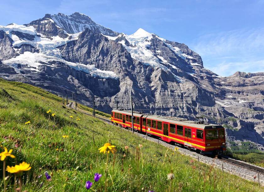train in the Swiss Alps