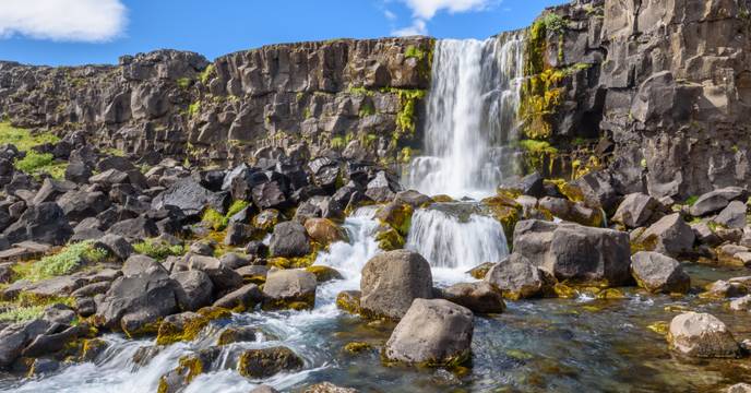An idyllic waterfall in Iceland