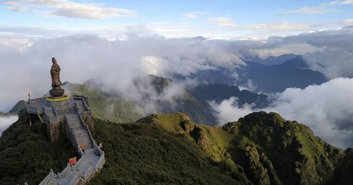 View of clouds and mountains from Fansipan Peak