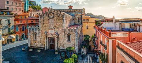 View of colorful and ancient buildings in an Italian town