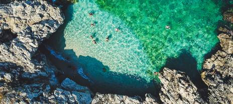 Birds-eye view of crystal clear waters