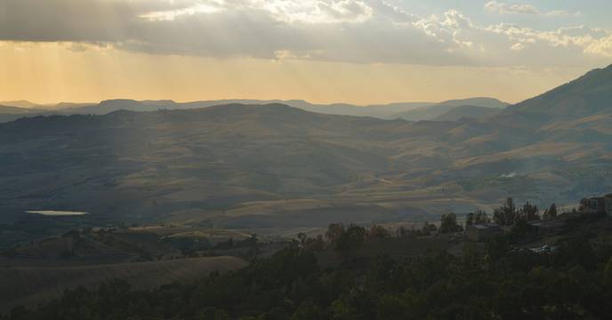 Panoramic view of rolling hills