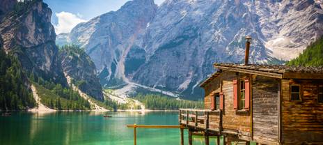 Scenic lake with mountains in the background