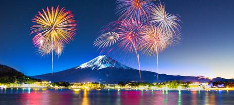 Fireworks with Mount Fuji as the backdrop