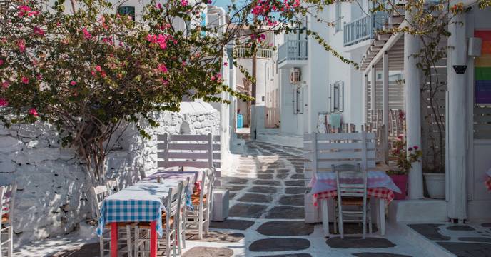 Quaint street in a Greek town