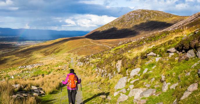 Person hiking in the hills