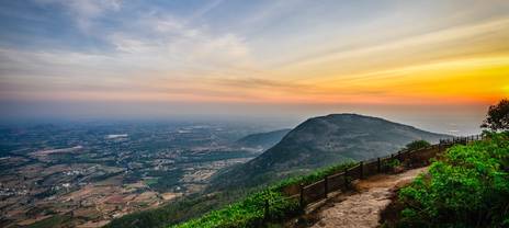 Panoramic view of green hills