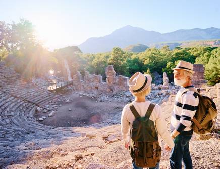 senior couple visiting ancient sight
