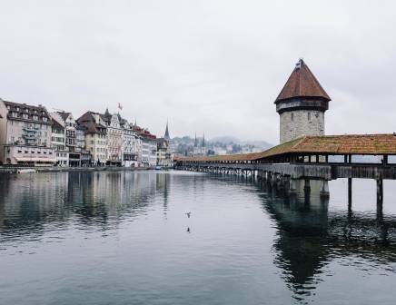 Panorama view of the catholic church and Lucerne.