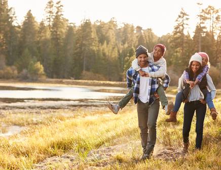 Family hiking in the US