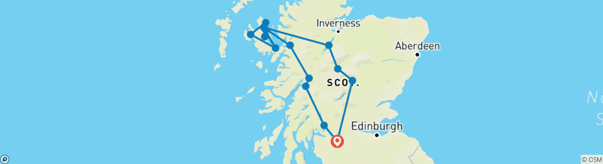 Carte du circuit Au départ de Glasgow : circuit de 3 jours sur l'île de Skye