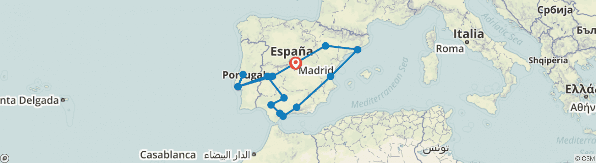 Image of a map showing the route of the tour