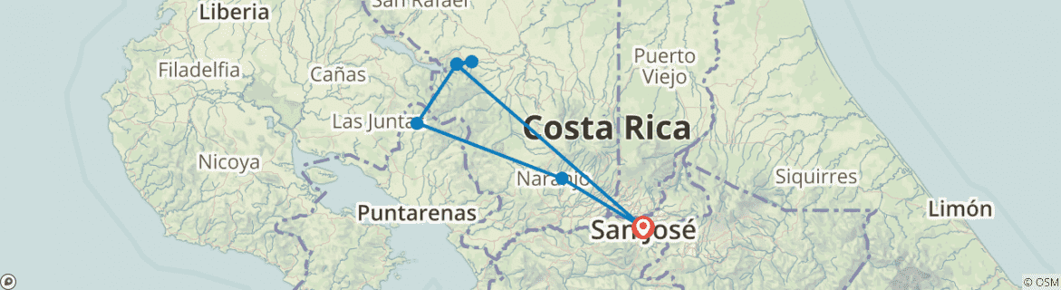 Image of a map showing the route of the tour