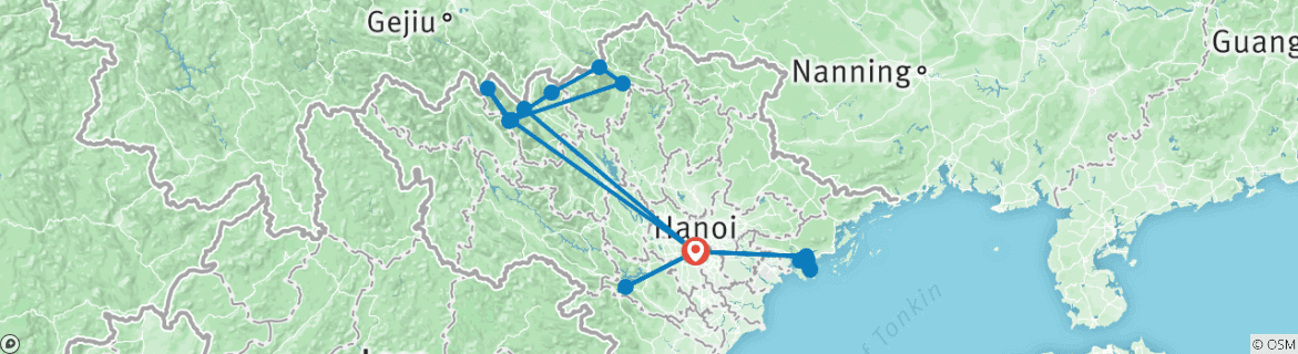 Image of a map showing the route of the tour