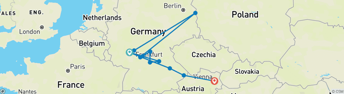 Image of a map showing the route of the tour