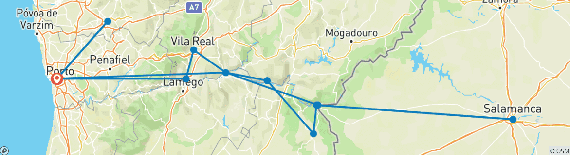 Image of a map showing the route of the tour