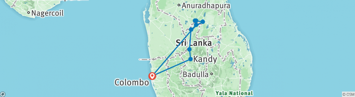 Image of a map showing the route of the tour