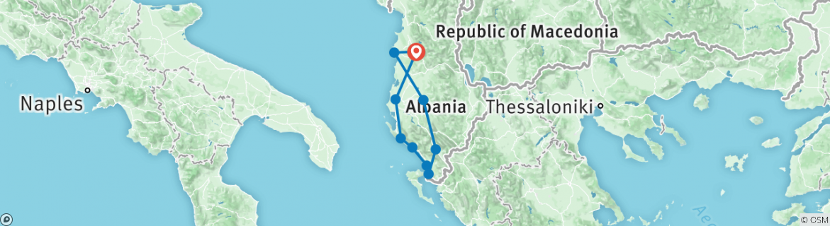 Image of a map showing the route of the tour