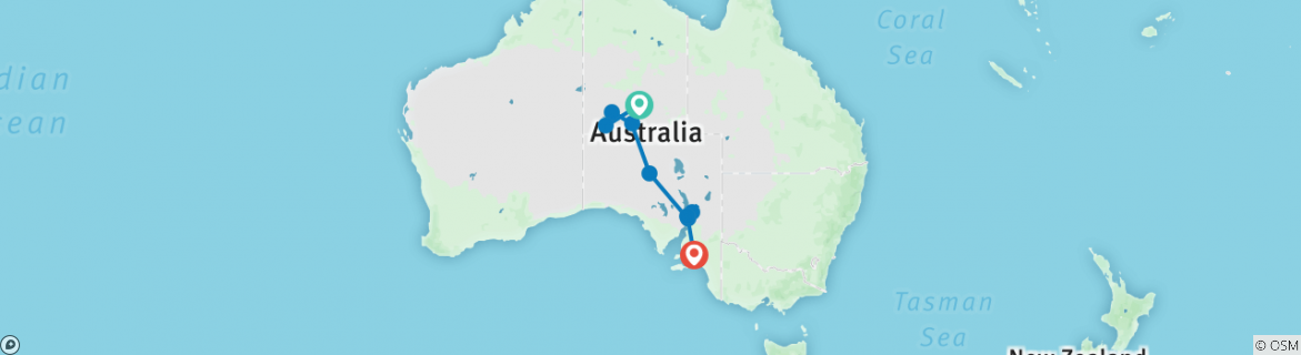 Image of a map showing the route of the tour