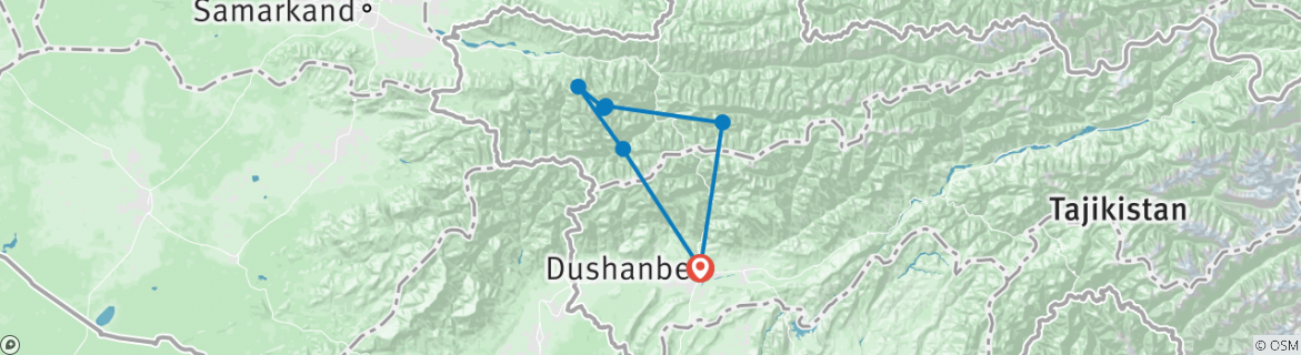 Image of a map showing the route of the tour