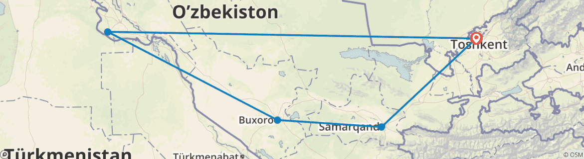 Image of a map showing the route of the tour