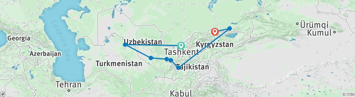 Image of a map showing the route of the tour