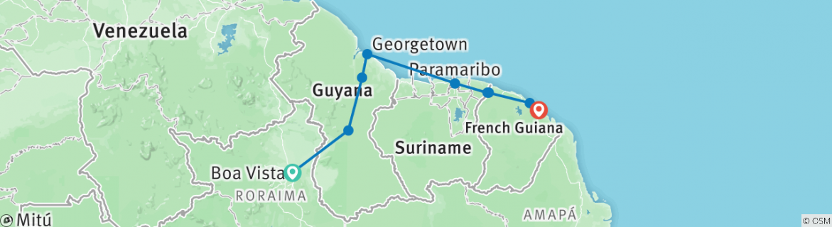 Image of a map showing the route of the tour