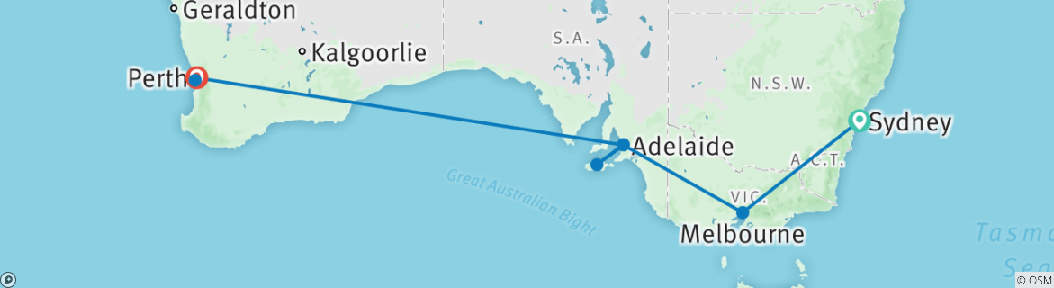 Image of a map showing the route of the tour
