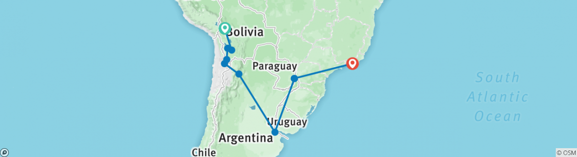 Image of a map showing the route of the tour