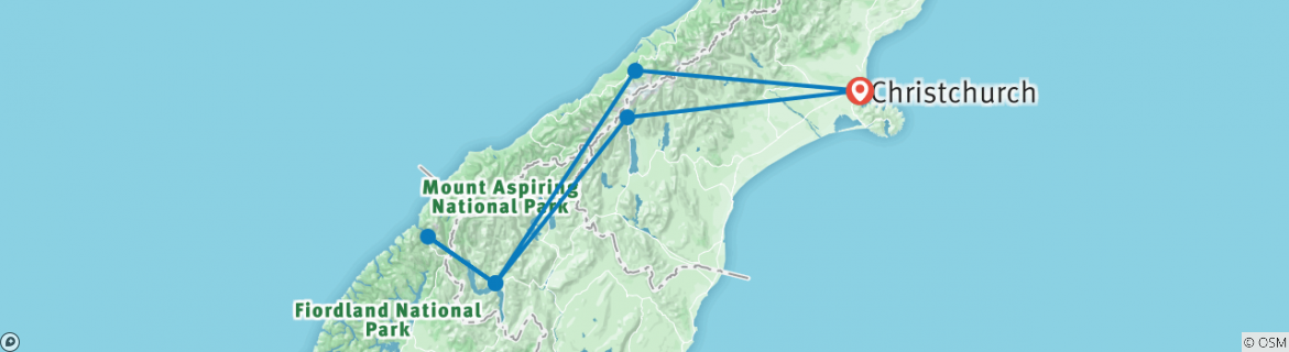 Image of a map showing the route of the tour