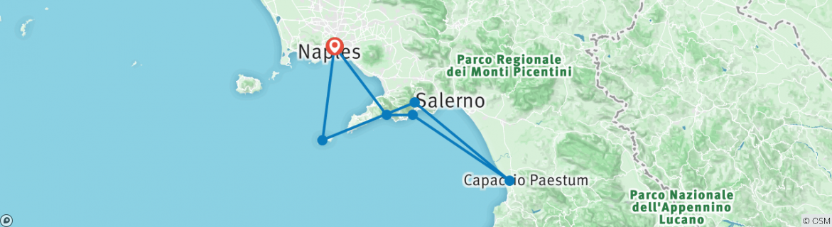 Image of a map showing the route of the tour