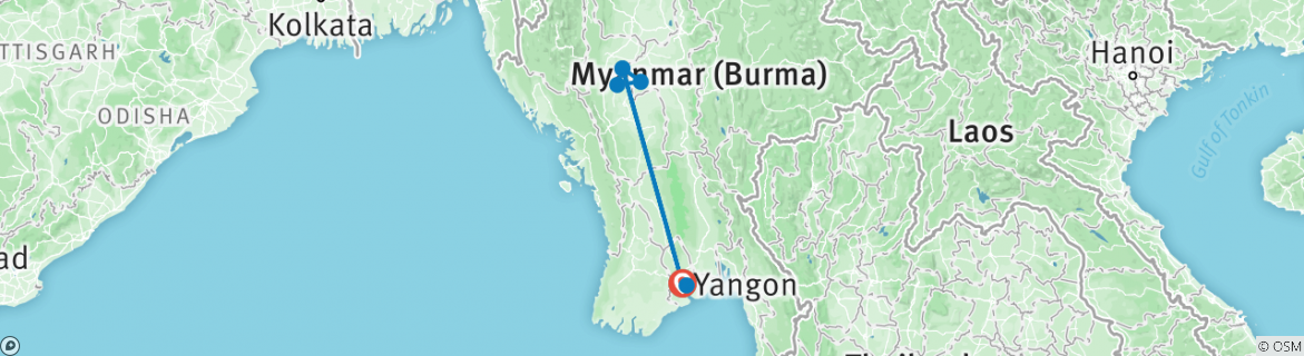 Image of a map showing the route of the tour