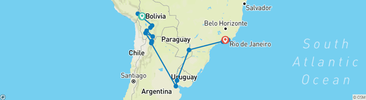 Image d'une carte montrant l'itinéraire du circuit