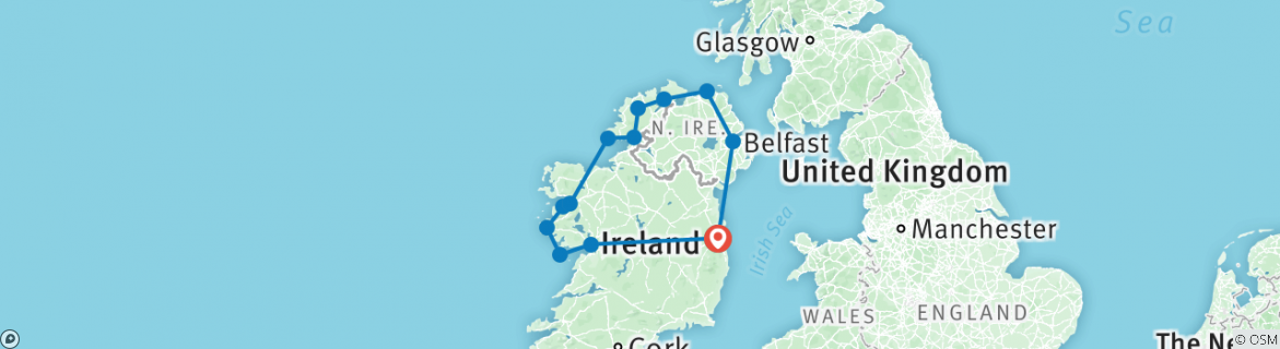Image of a map showing the route of the tour