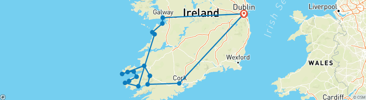 Image d'une carte montrant l'itinéraire du circuit
