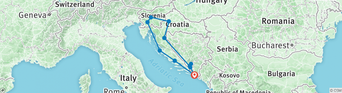 Image of a map showing the route of the tour