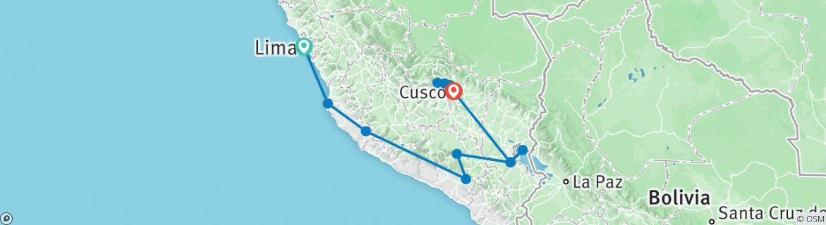 Image of a map showing the route of the tour