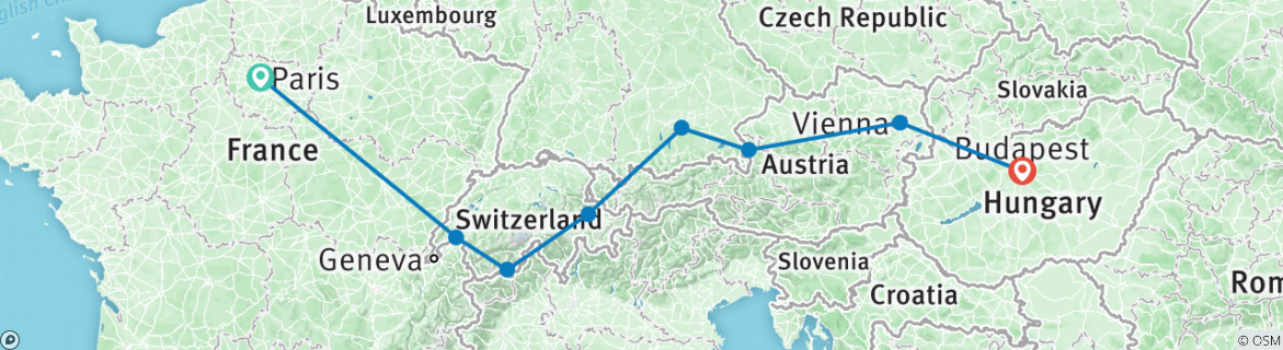 Image of a map showing the route of the tour