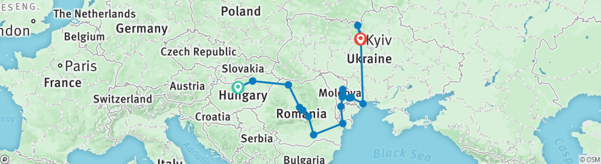 Image of a map showing the route of the tour