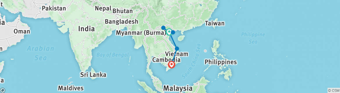 Image of a map showing the route of the tour